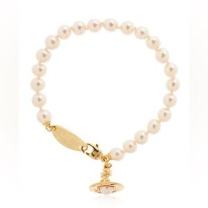 New Vivienne Westwood Pearl Bracelet with Gold Charm Including Dust Bag